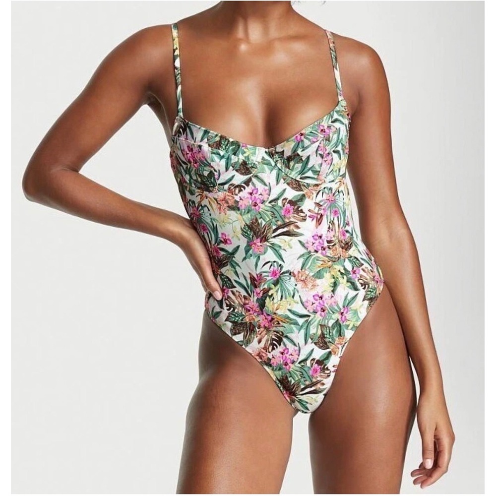 Victoria's secret Tropical Floral Underwire One Piece Swimsuit Cutout Back M